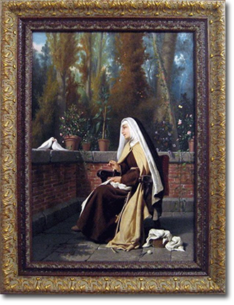 Gabriele Castagnola, 'Nun Admiring Lovebirds' (1875), Oil on Canvas