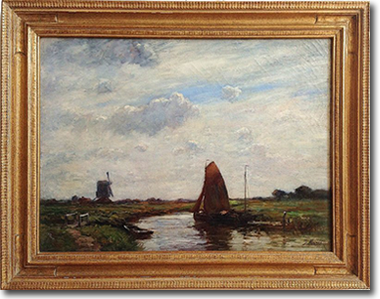 Jacob Maris, 'Sailboat and Windmill', Oil on Canvas
